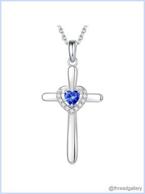 Sterling Silver Cross Necklace Heart Birthstone Pendant 19-21 Inch